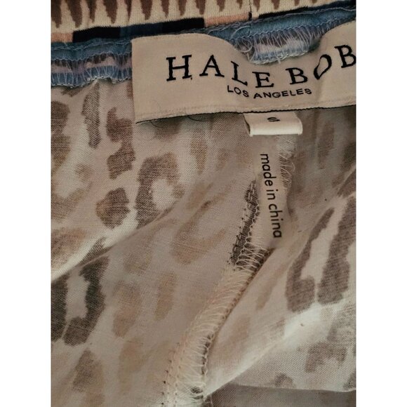 Hale Bob Chettah paisley wide leg pants pull on blue tan small pockets - Picture 3 of 8